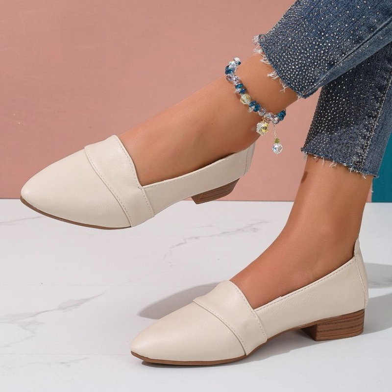 Casual Sandal Leather - รองเท้าสวมแบบสลิปออนสำหรับผู้หญิง รองเท้าสีพื้นแบบสวม ปลายแหลม ปากตื้น พื้นนุ่ม รองเท้าแตะแบบสวมสำหรับผู้หญิง