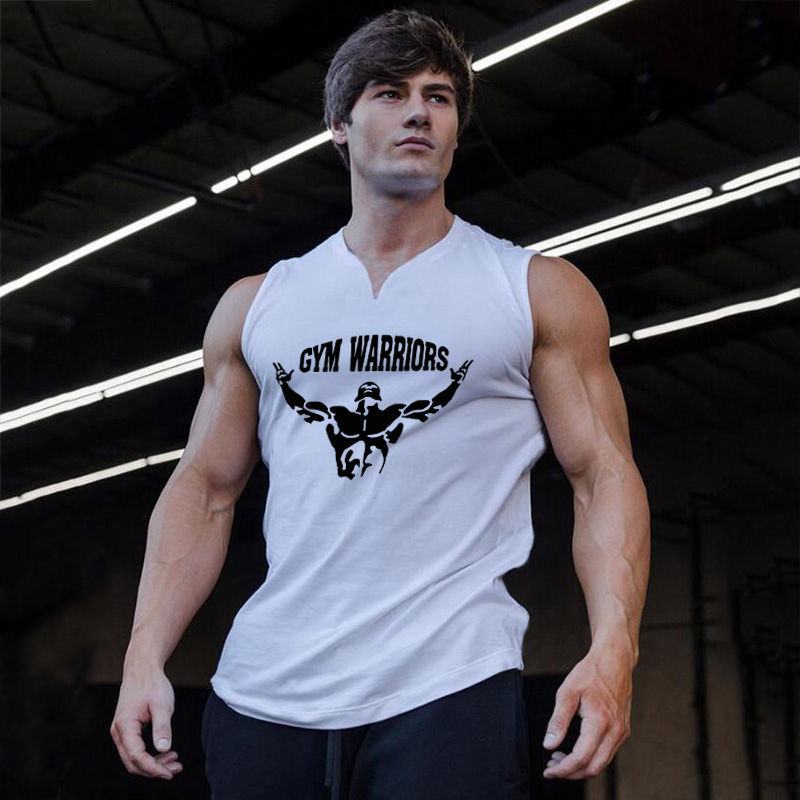 Tank Top Muscle - เสื้อยืดแขนกุดผ้าฝ้ายสำหรับผู้ชายฤดูร้อน คอวี สำหรับวิ่ง ออกกำลังกาย เพาะกาย เสริมสร้างกล้ามเนื้อ
